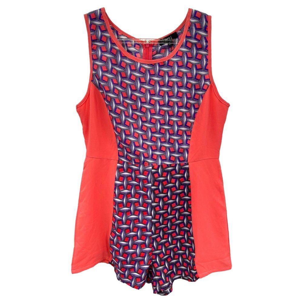 NEW Very J Black Romper Abstract Orange Blue Large Geometric Vacation Beach